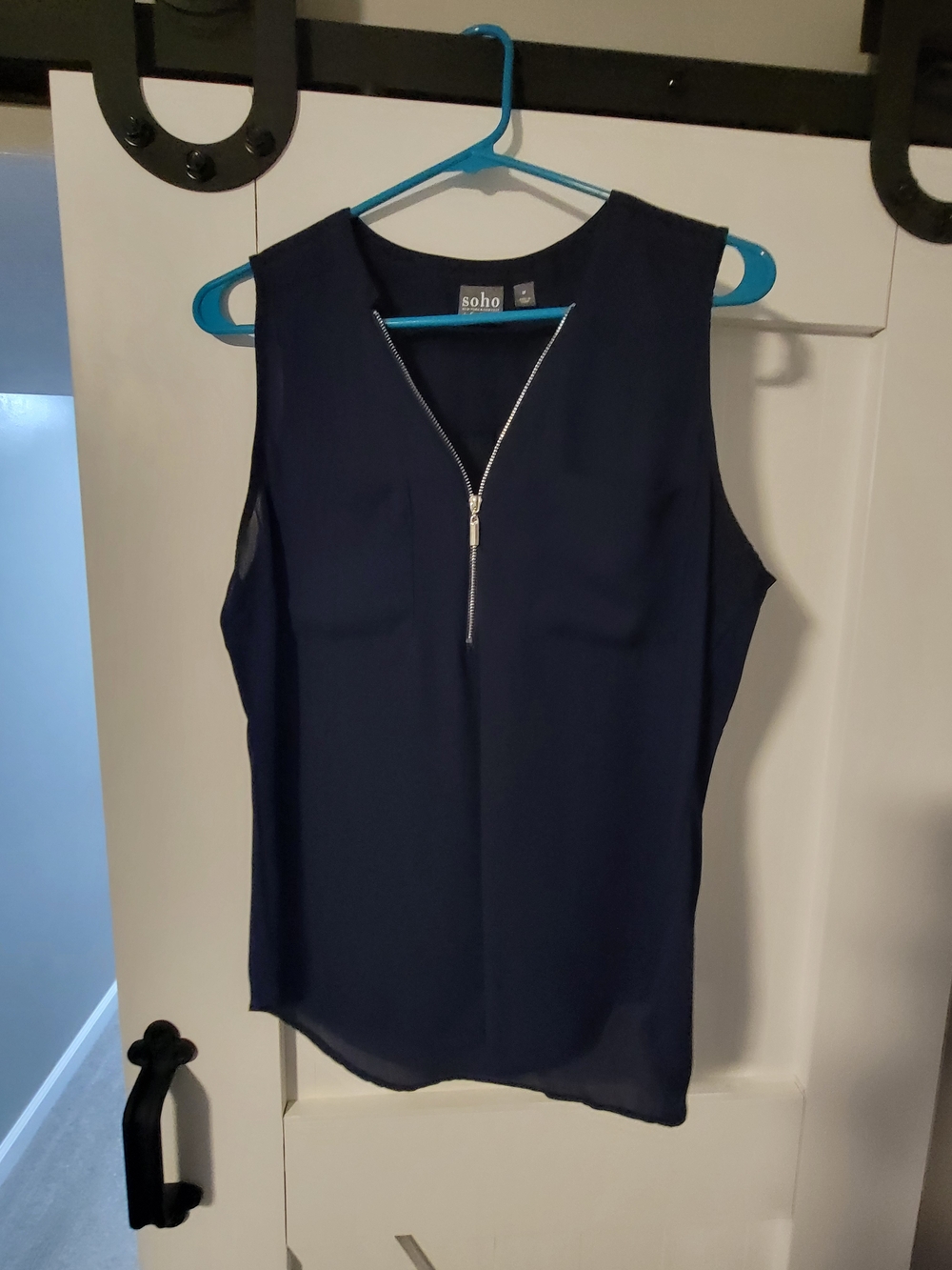 New York & Company Navy Zip-Front Sleeveless Camisole
